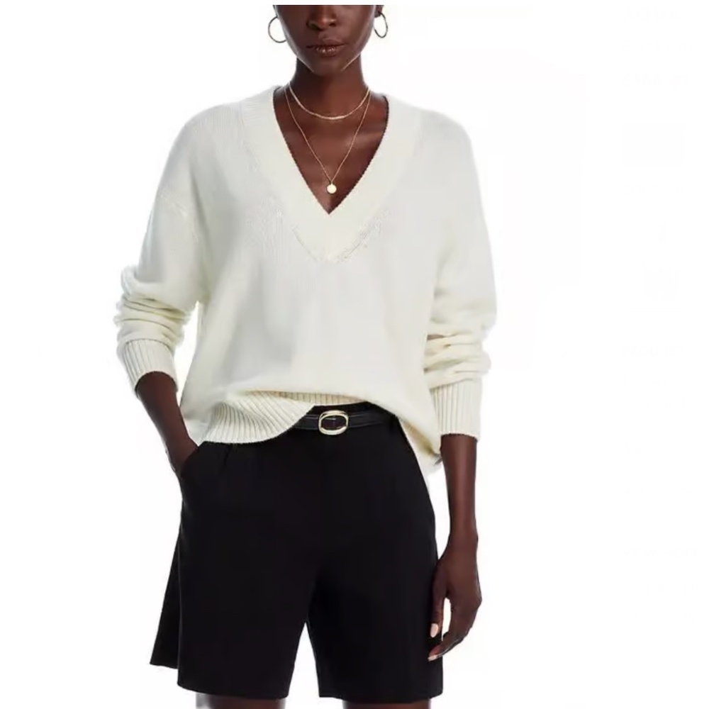 Luxurious 100% Cashmere Drop Shoulder V Neck Sweater By Aqua in Ivory